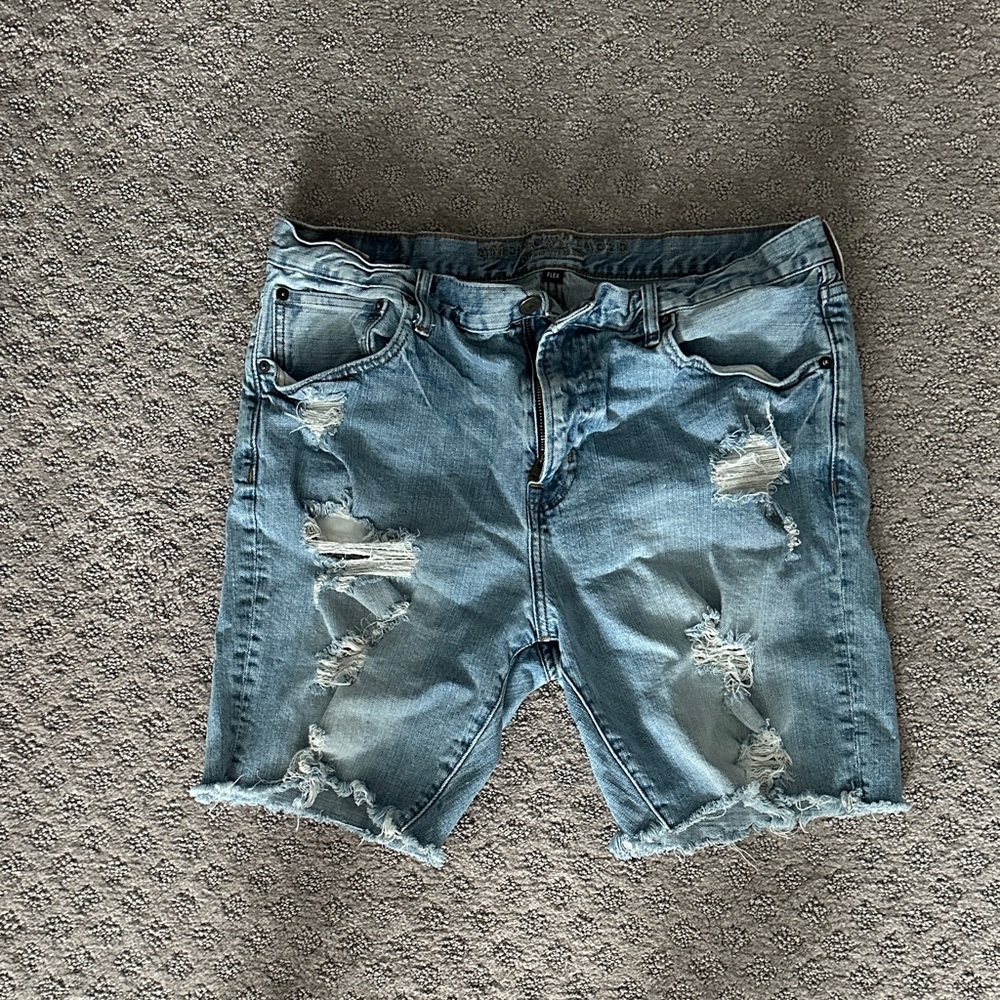 American Eagle Outfitters Light Blue Distressed Jean Shorts